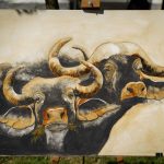 A bivaly és a halacska – jótékonysági aukció A bivaly és a halacska / Mátyás Erika festménye