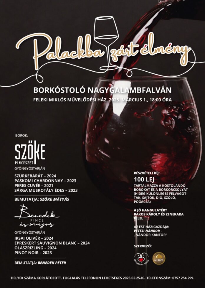 Palackba zárt élmény - egy különleges borkóstoló Nagygalambfalván