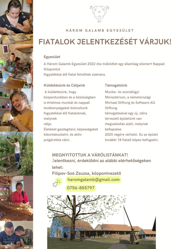 Fiatalok jelentkezését várja a Három Galamb Egyesület Fiatalok jelentkezését várja a Három Galamb Egyesület